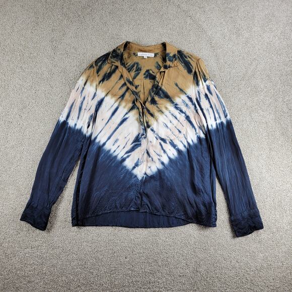 Young Fabulous & Broke Womens Susan Shirt Medium Blue T an Tie Dye Button Down - Picture 1 of 12